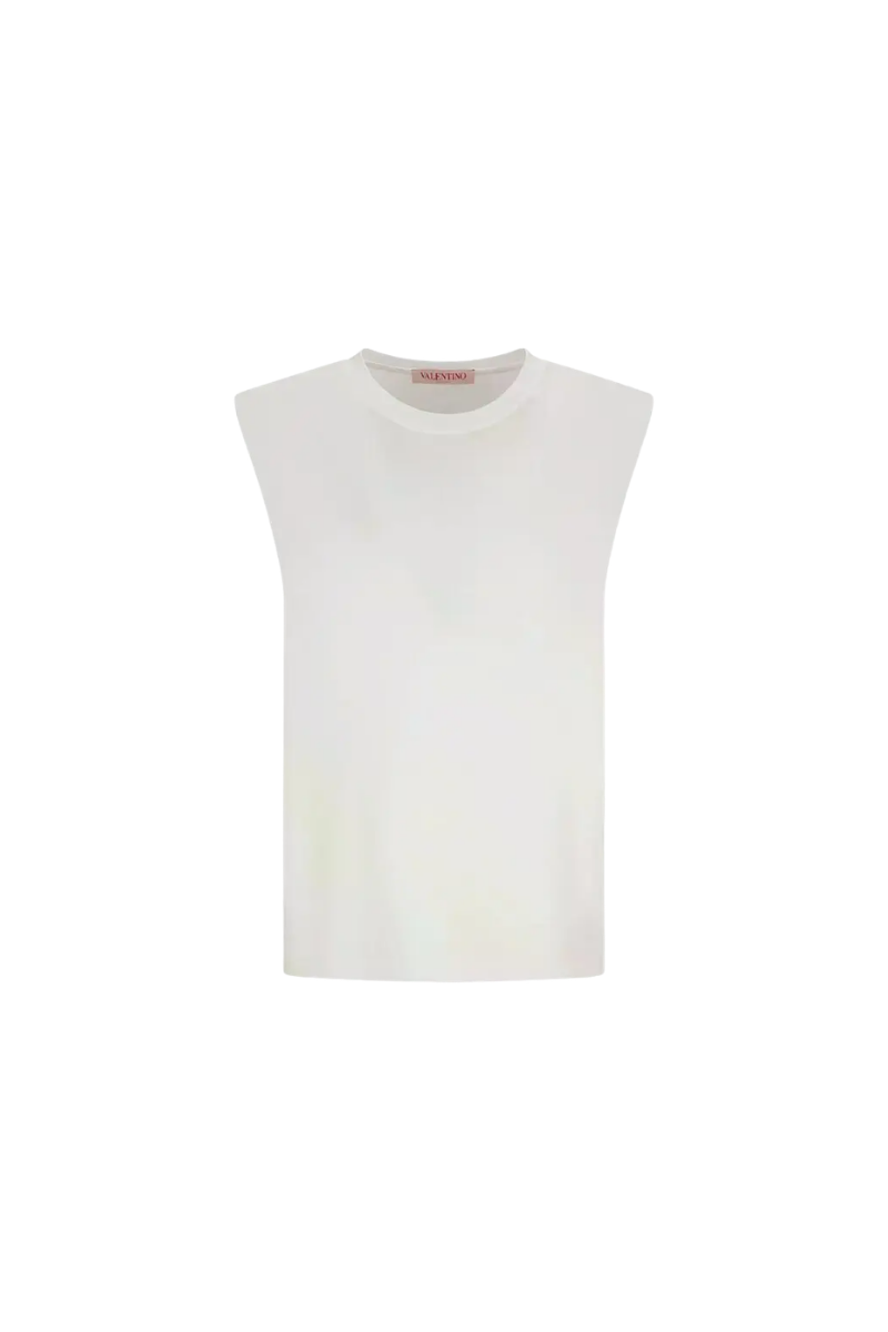 Valentino Garavani Padded-Shoulder Cotton Top Bianco 4B3MG22M8GG_0BO