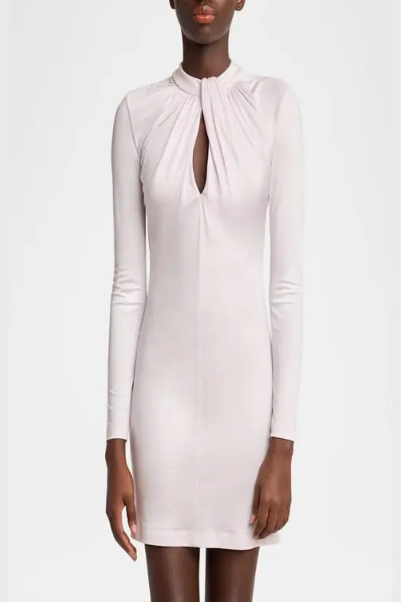 Givenchy Neck Tie Long Sleeve Dress-Baby Pink