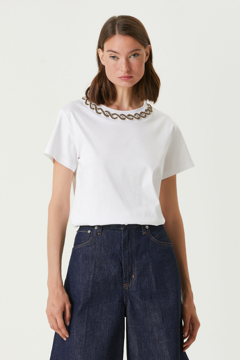 Valentino Garavani  Bead-Trim Crewneck T-Shirt