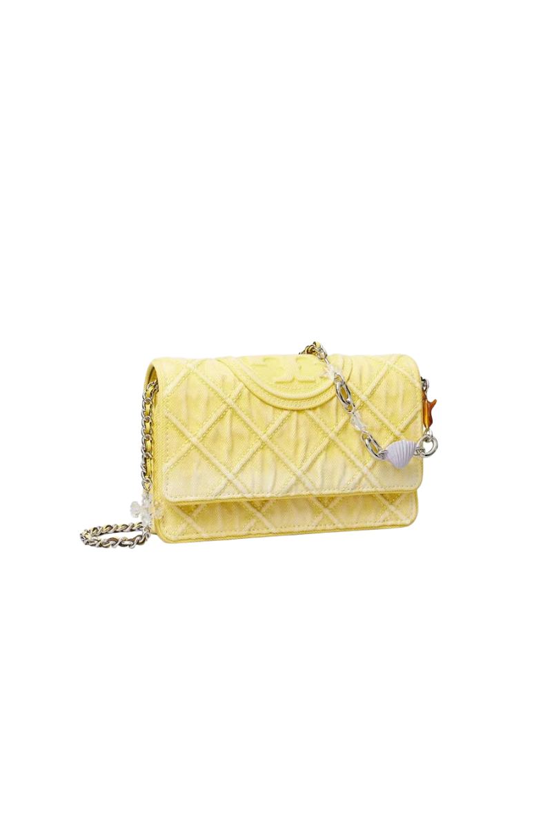 Tory Burch Fleming Denim Charm Chain Wallet Yellow 179033-712