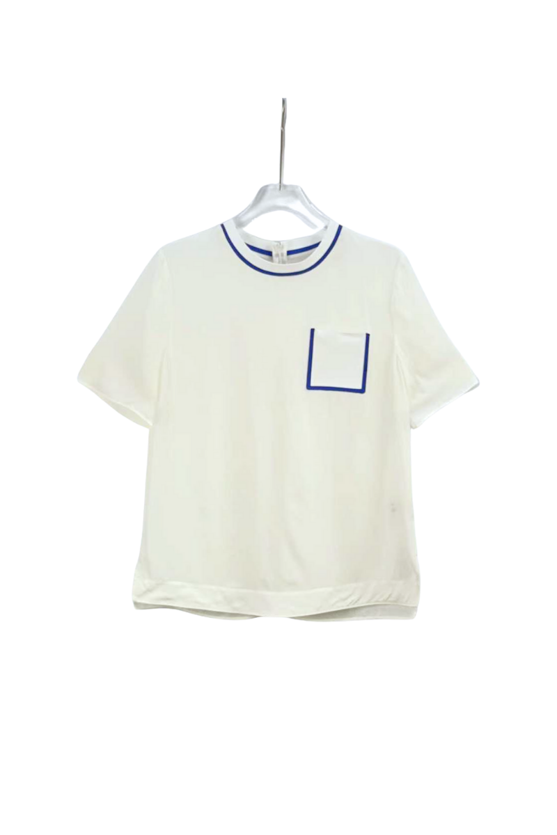 Max Simple Silk Top With
Contrast Blue Trim White