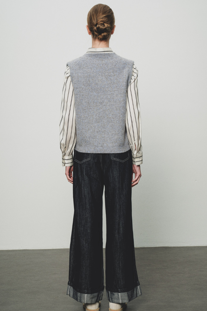 Max Simple Ribbed V-Neck Vest Dusty Blue MSYY265065D
