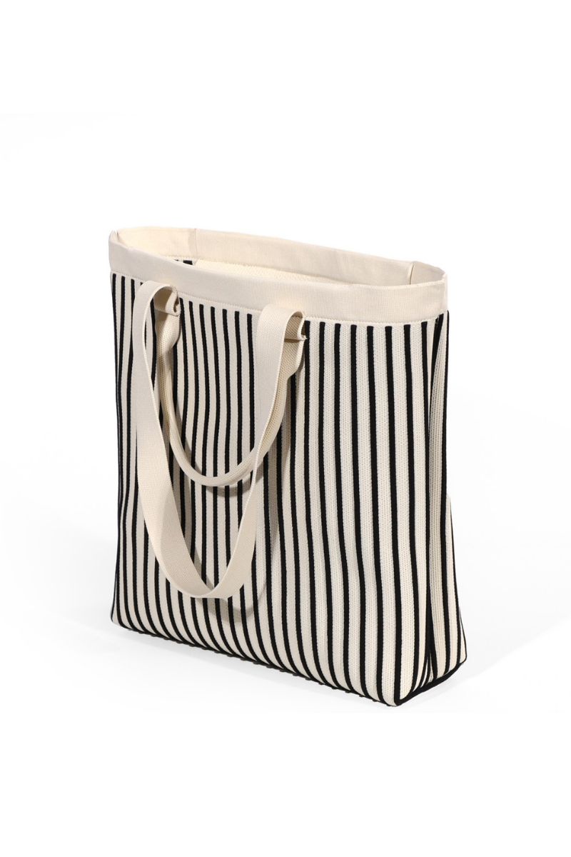 Max Simple Striped Knit Tote Bag-Black/White