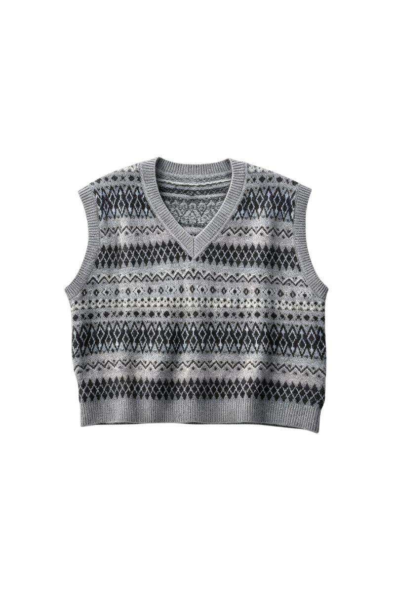 Max Simple Fair Isle Vest Grey MSBY256253G