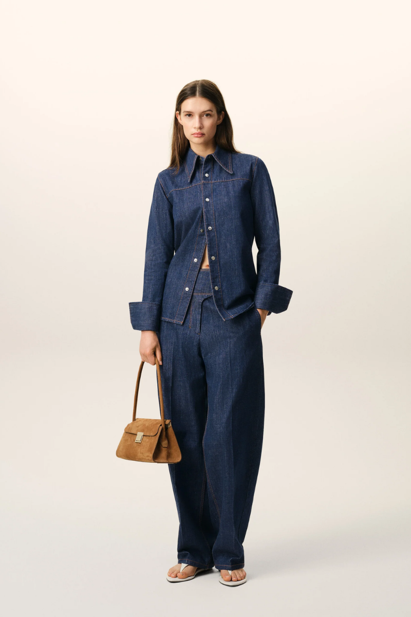Ami Paris Sharp Collar Denim Snap-Button Shirt