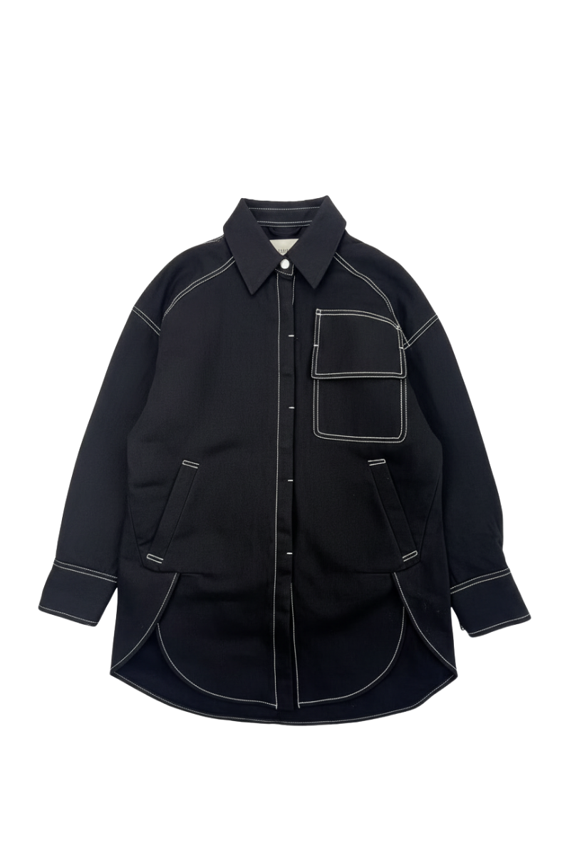 Max Simple Unisex Denim Shirt Down Jacket_Black