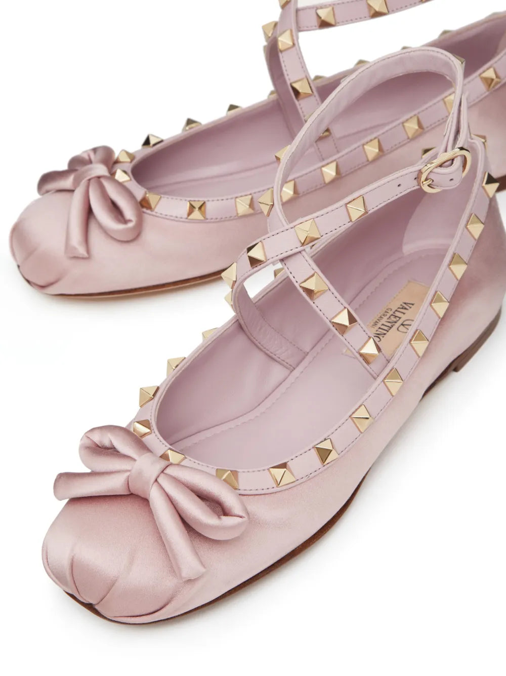 Valentino Rockstud Leather-Trimmed Satin Ballet Flats