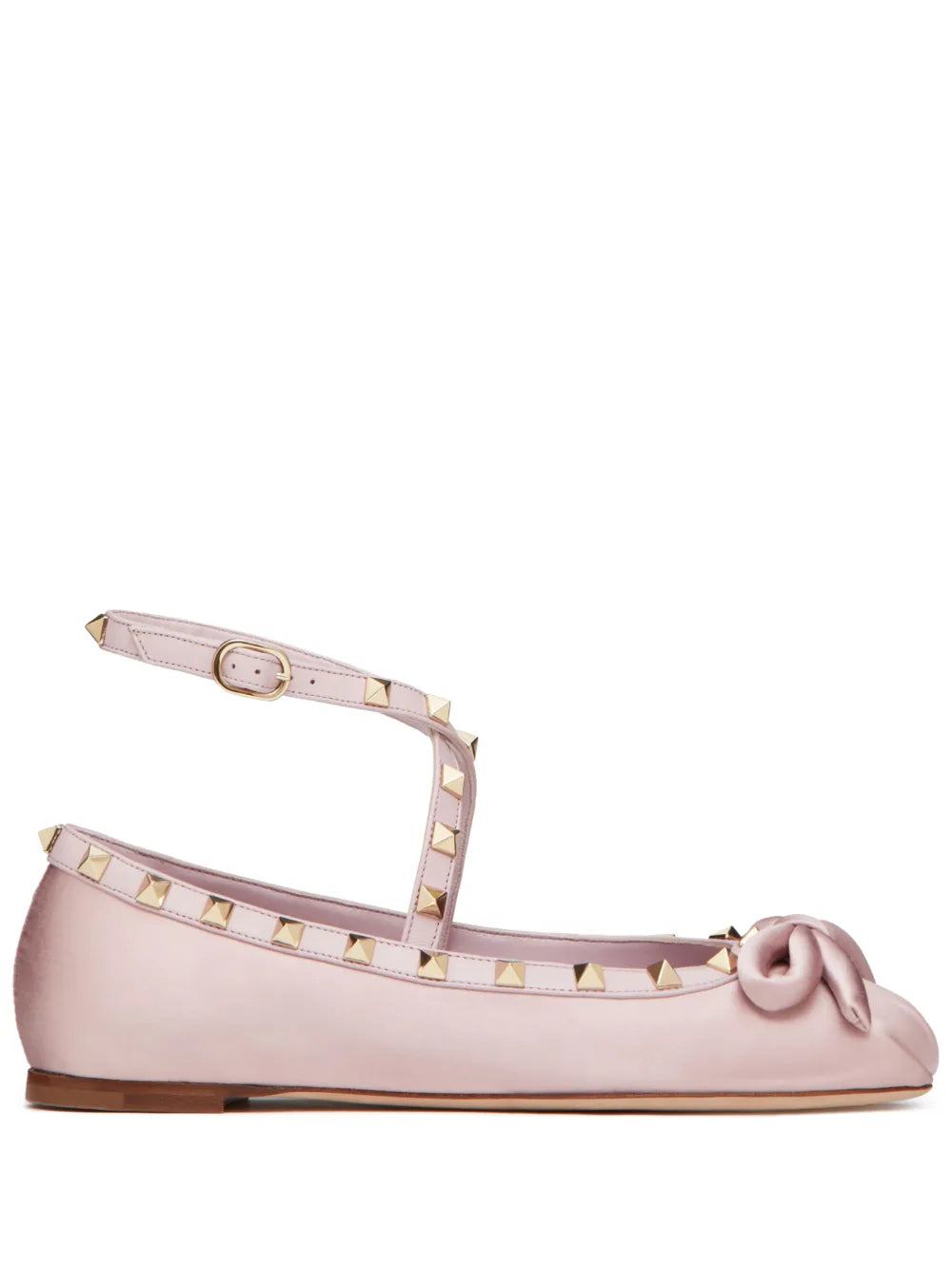 Valentino Rockstud Leather-Trimmed Satin Ballet Flats