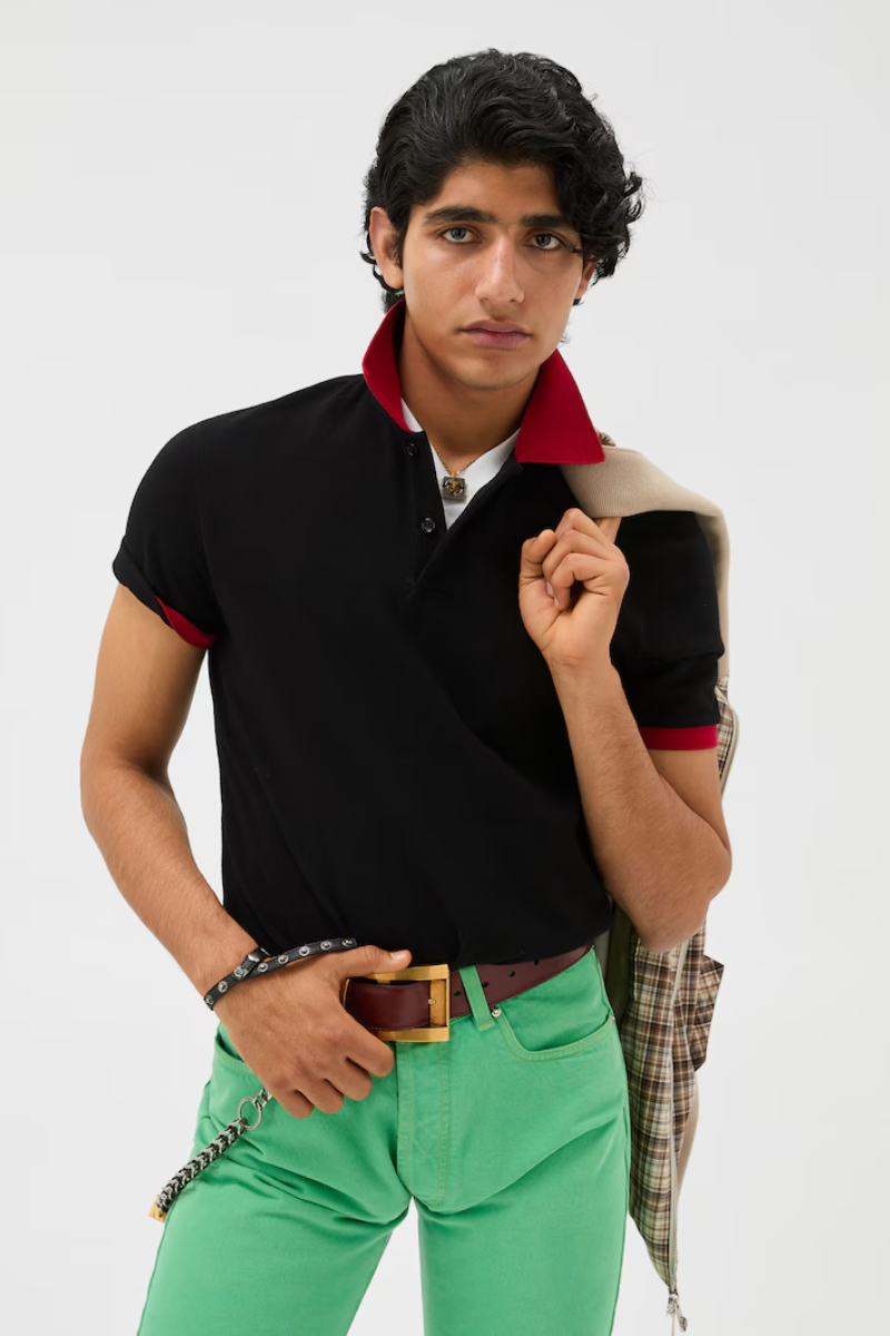 Versace Logo Embroidered Pique Polo Shirt-Red