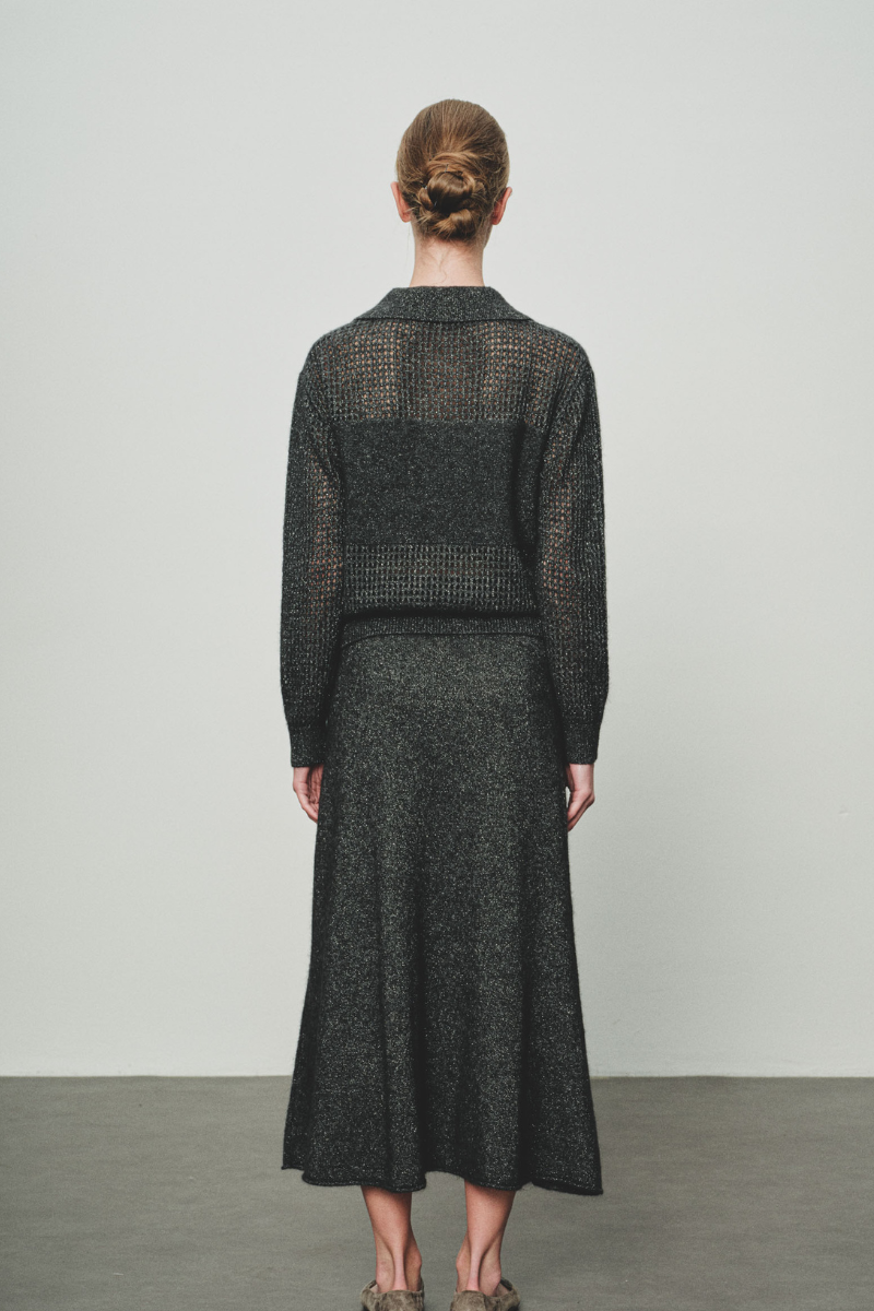 Max Simple Lurex-Openwork Polo Knit Charcoal MSYY265099C