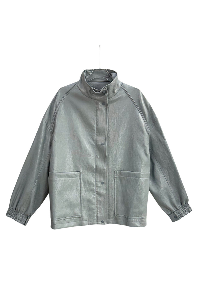 Max Simple Vegan Leather Moto  Jacket Iceberg Blue