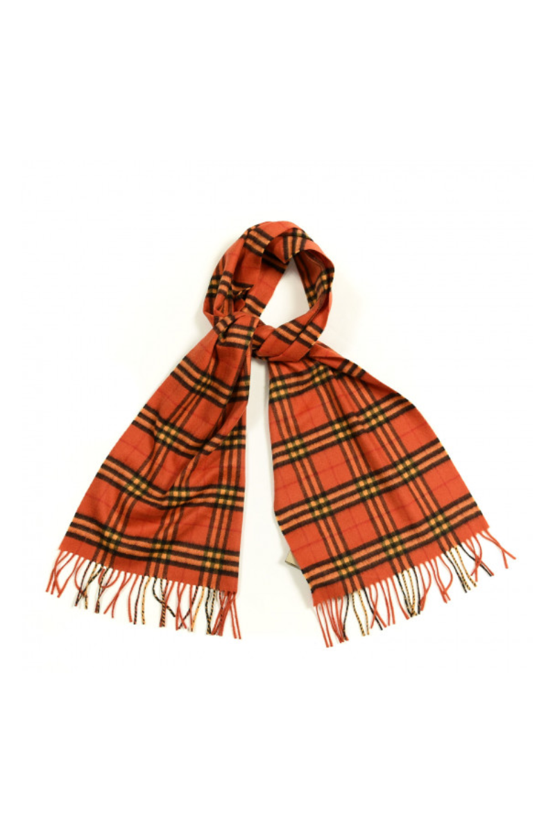 Burberry Cashmere Tonal Vintage Check Fringe Scarf - Orange