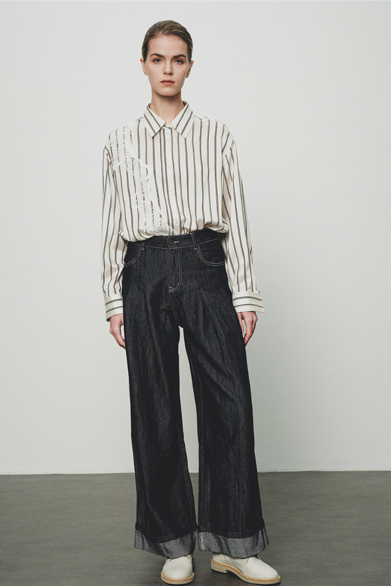 Max Simple Topstitch Wide-Leg Jeans Black MSSG266018B