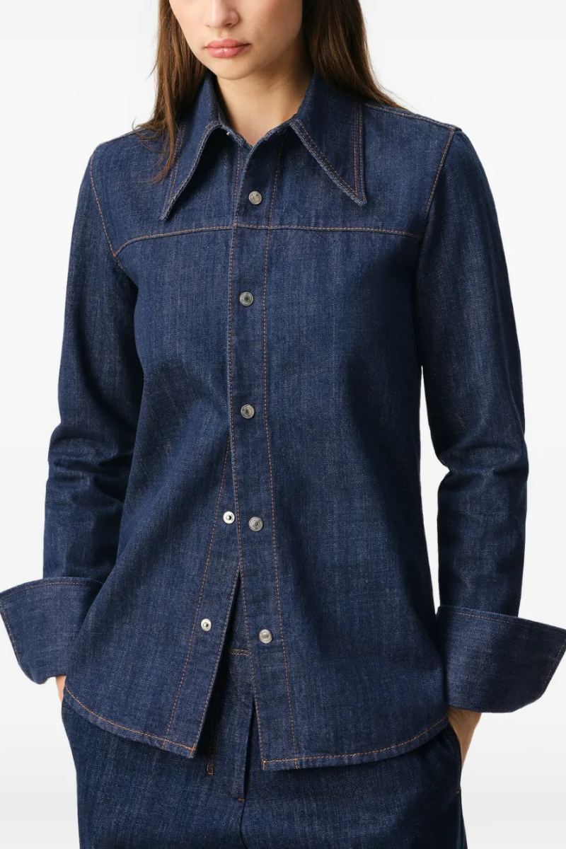 Ami Paris Sharp Collar Denim Snap-Button Shirt