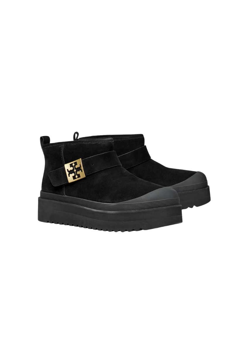 Tory Burch Mellow Shearling Platform Boot in Black Suede