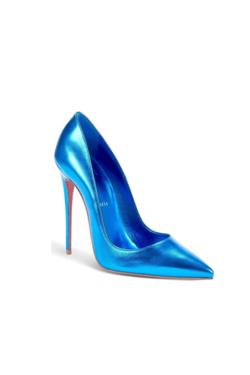 Christian Louboutin Metallic Patent Hot Chick 100 Pumps Blue