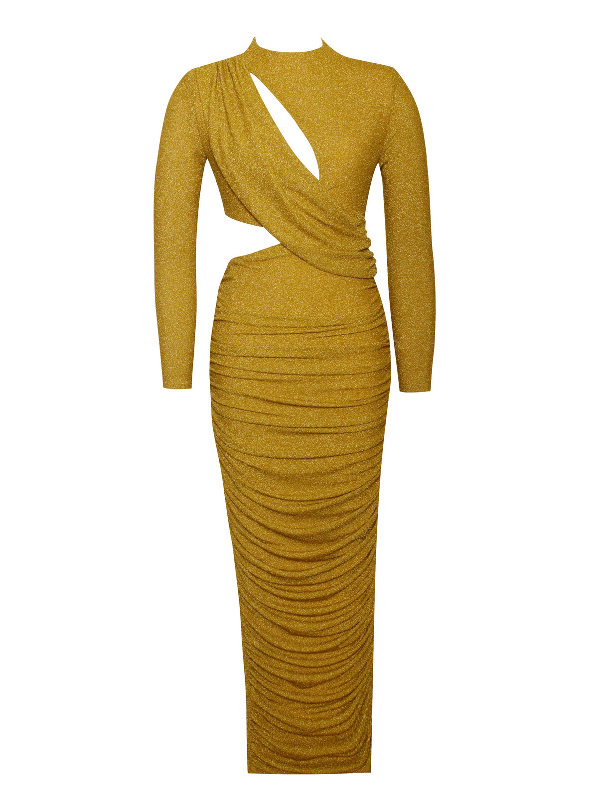 Payson Gold Long Sleeve Metallic Jersey Cutout Dress (Archive Sale)