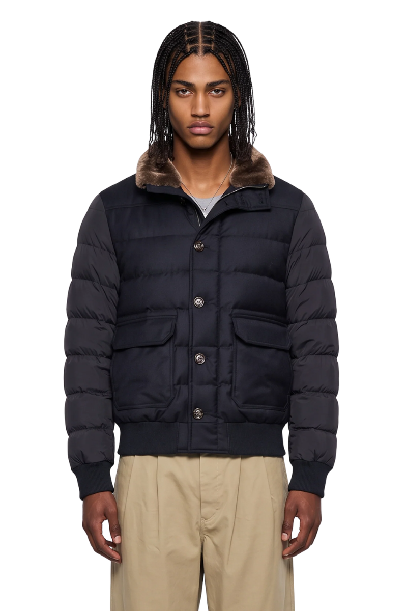 MooRER FANTONI-URL Fur Collar Bomber Jacket Blu
