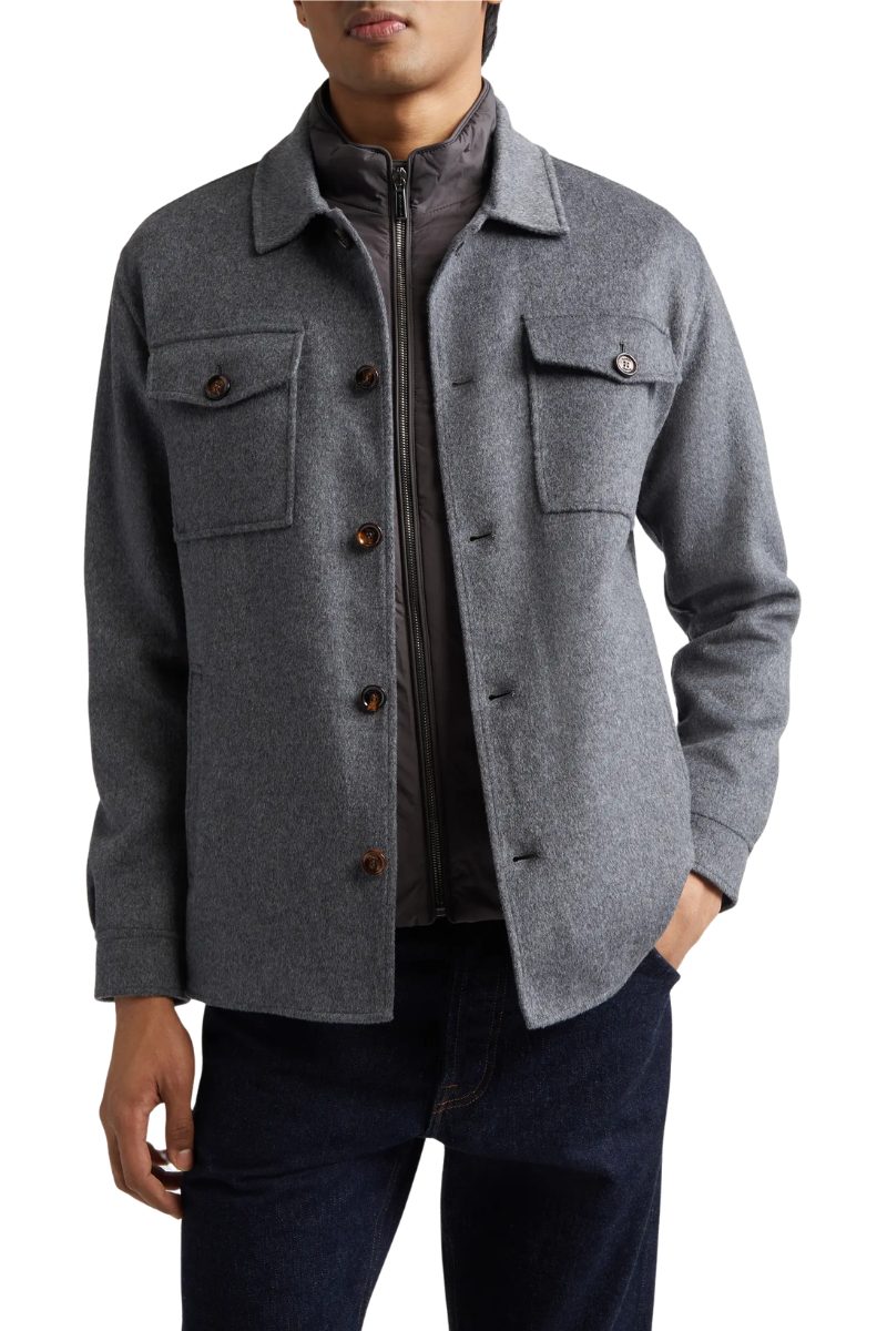 MooRER DOSSI-CW Layered Shirt Jacket Silver