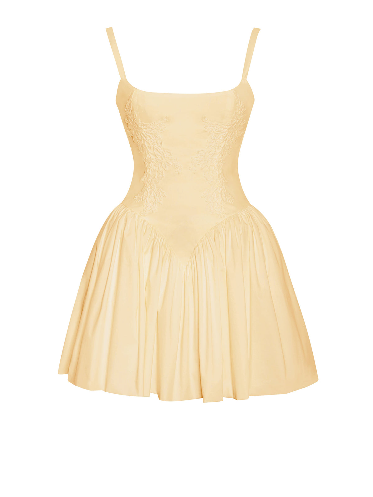 Kadi Yellow Cotton Poplin Drop Waist Corset Mini Dress
