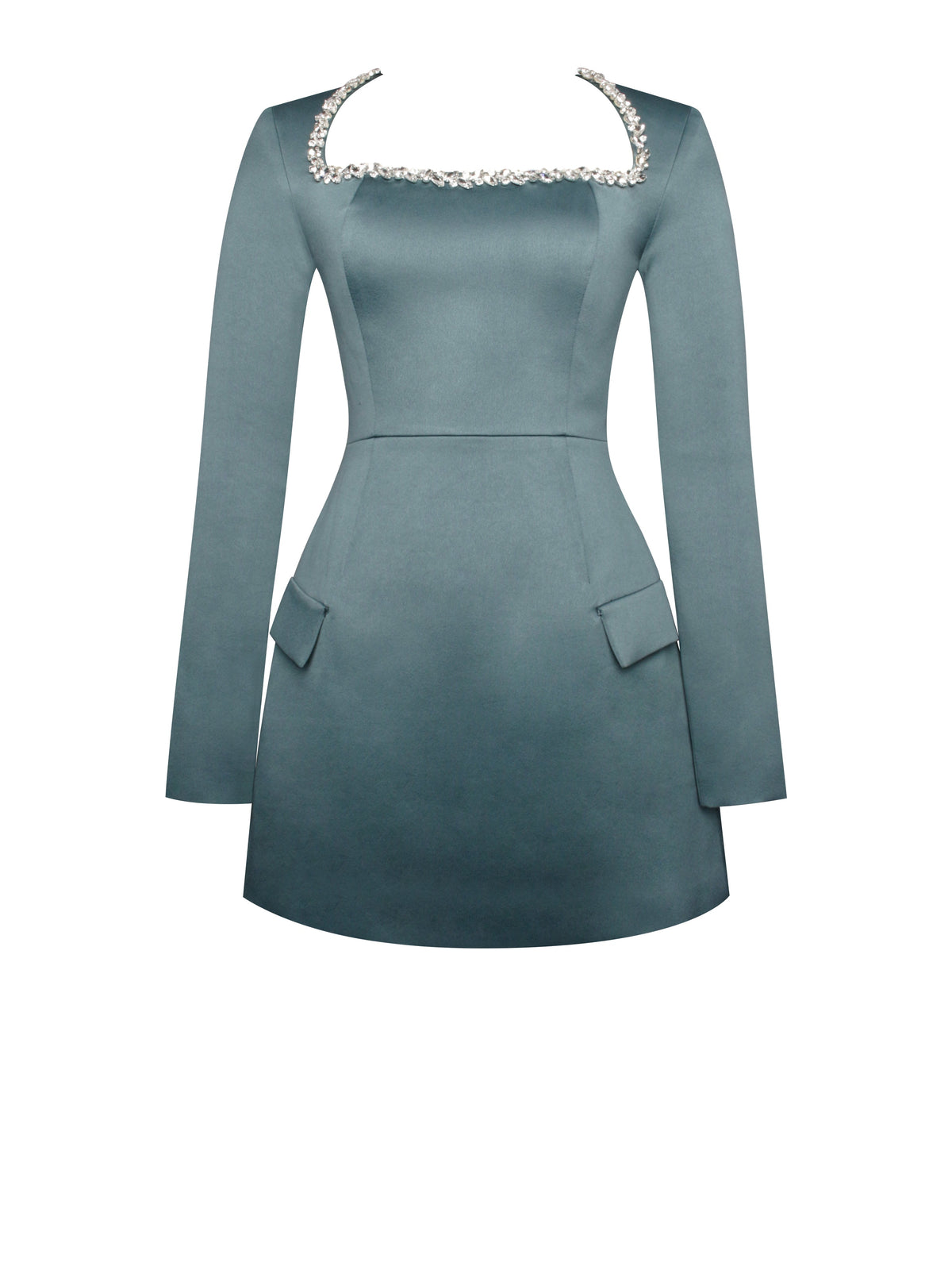 Gabella Dark Green Long Sleeve A-line Mini Dress with Crystal Trim (Archive Sale)