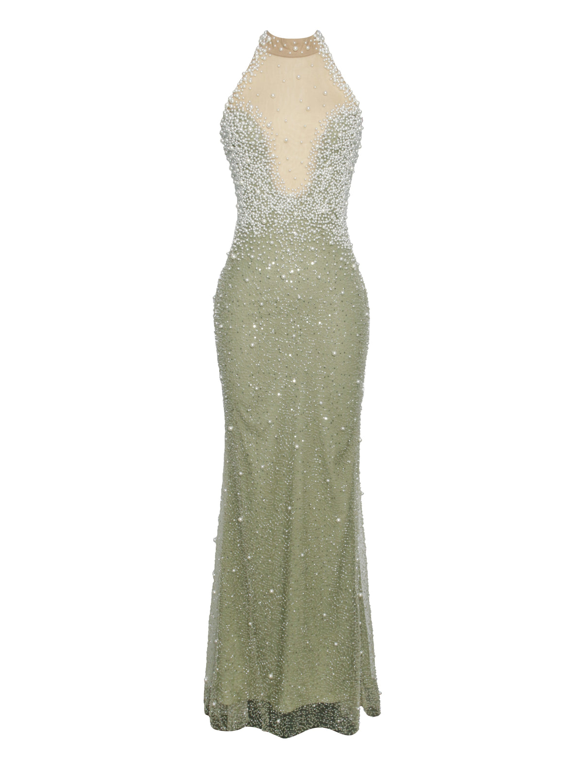 BBC Ginny Pear Green Pearl Embellished Backless Gown (Archive Sale)