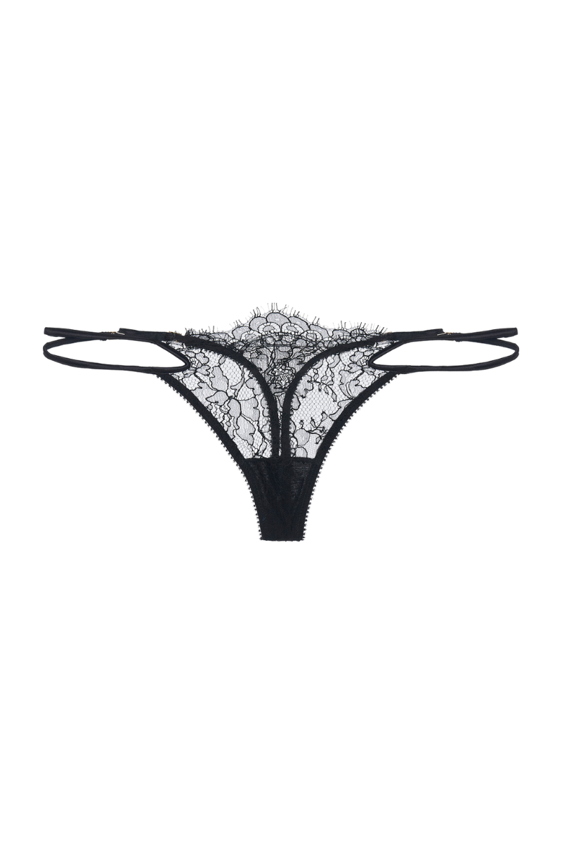 La perla Lace Thong in Black