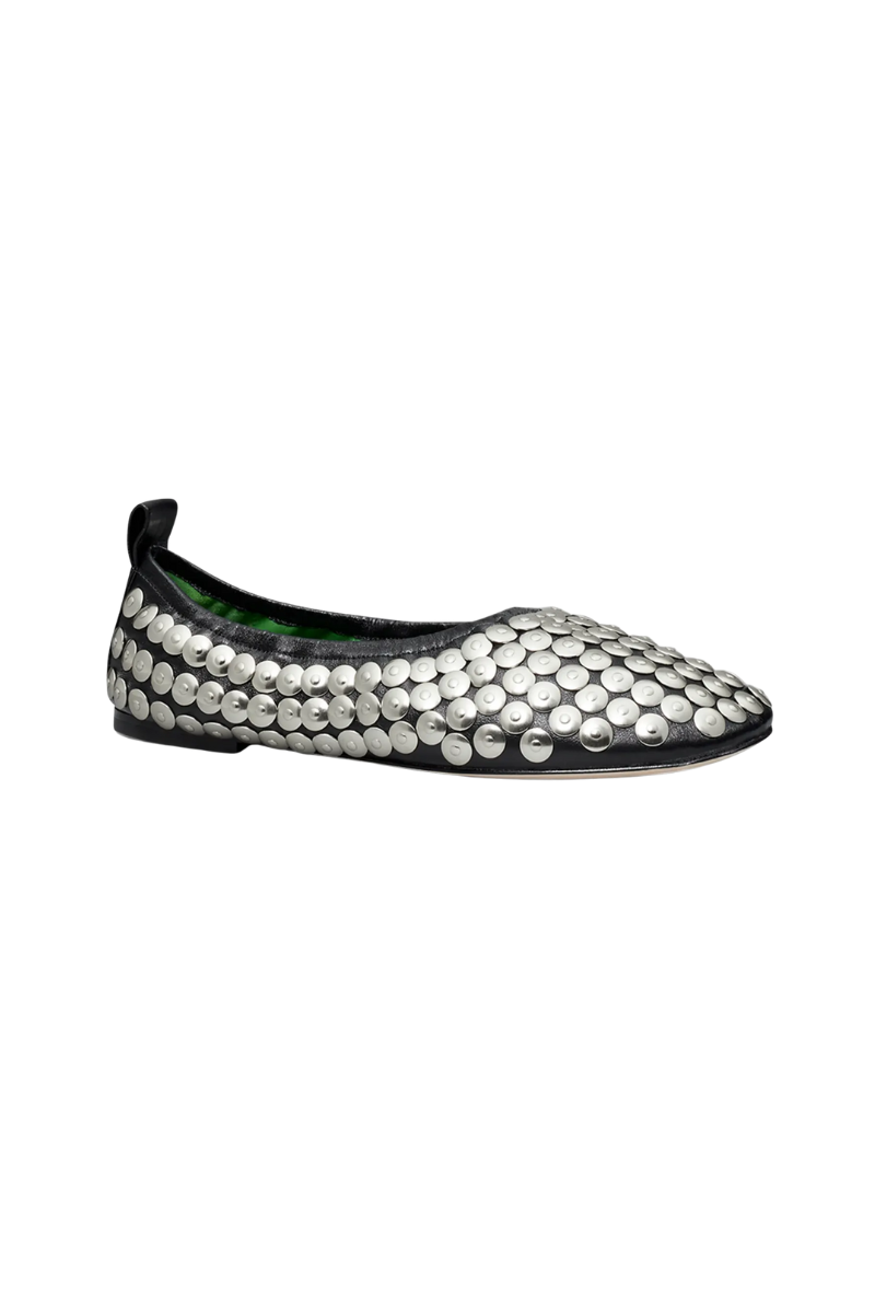 Tory Burch Studded Leather Ballet Flats in Black with Silver Accents