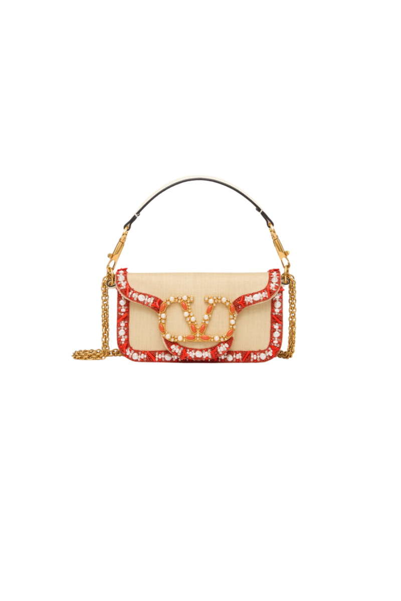 Valentino Garavani Beige Raffia Chain Shoulder Bag