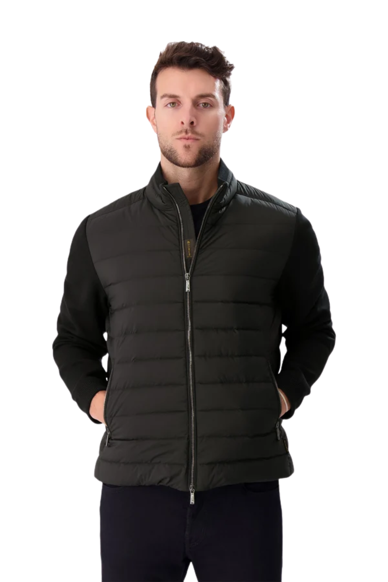 MooRER CATTANEO-S3C Mixed Media Stand Collar Jacket Nero