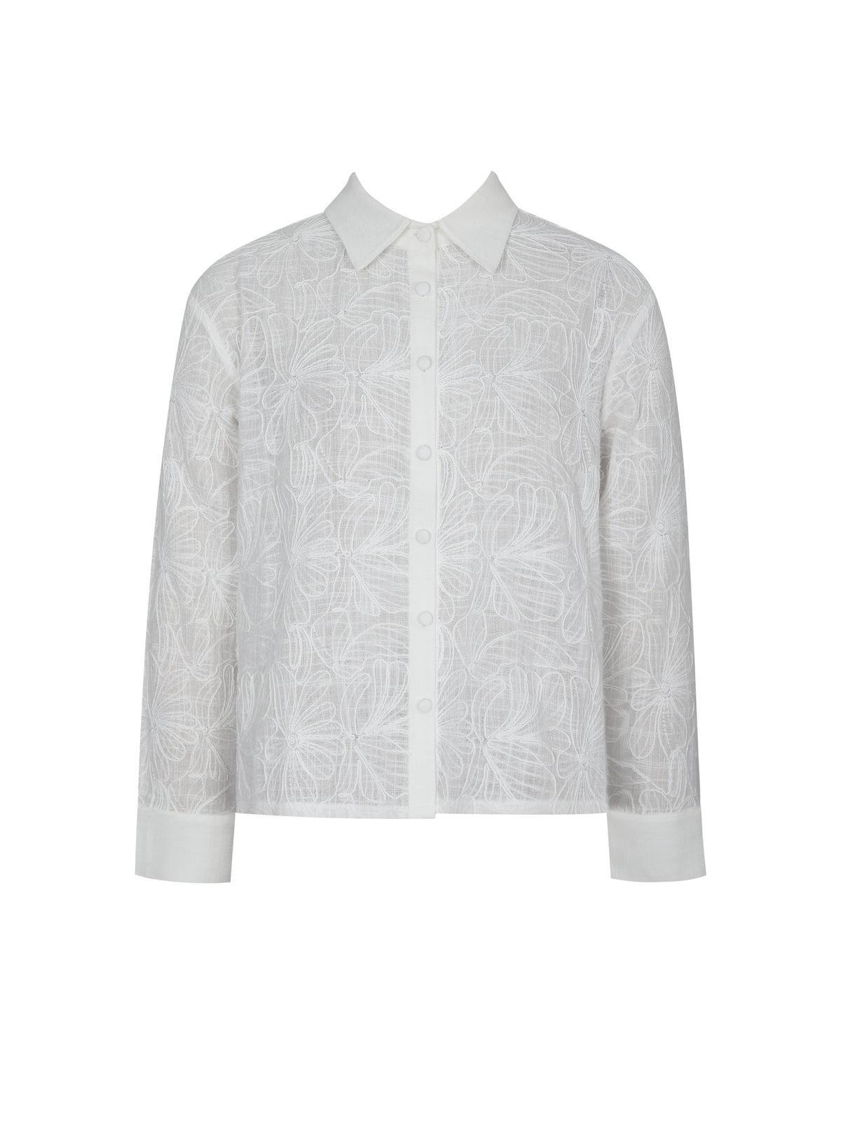 Quintina White Embroidered Cotton Gauze Button-Down Shirt