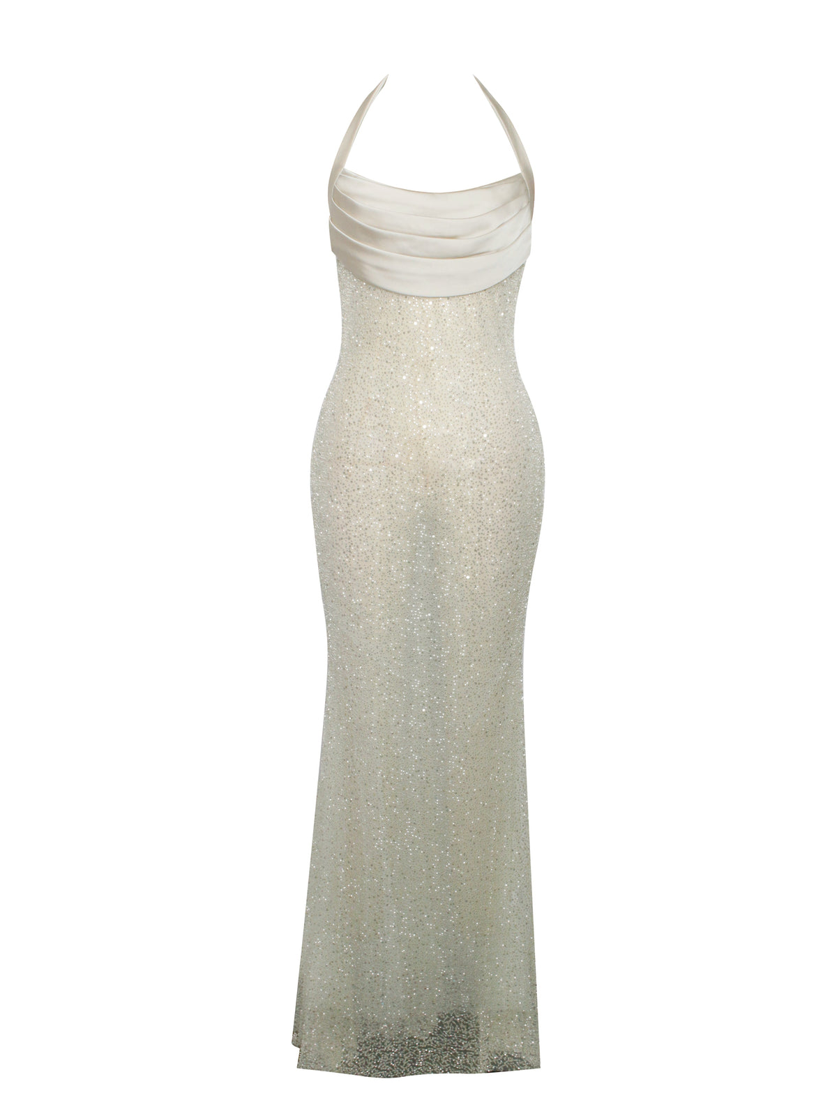Zahya Lime Halter Backless Beaded Mesh Gown (Archive Sale)
