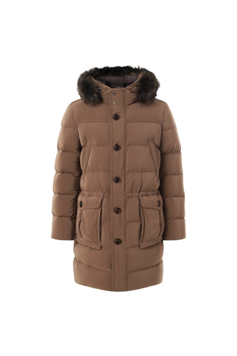 MooRER DARRISOS Fur-Trim Hooded Mid-Length Down Parka Beaver