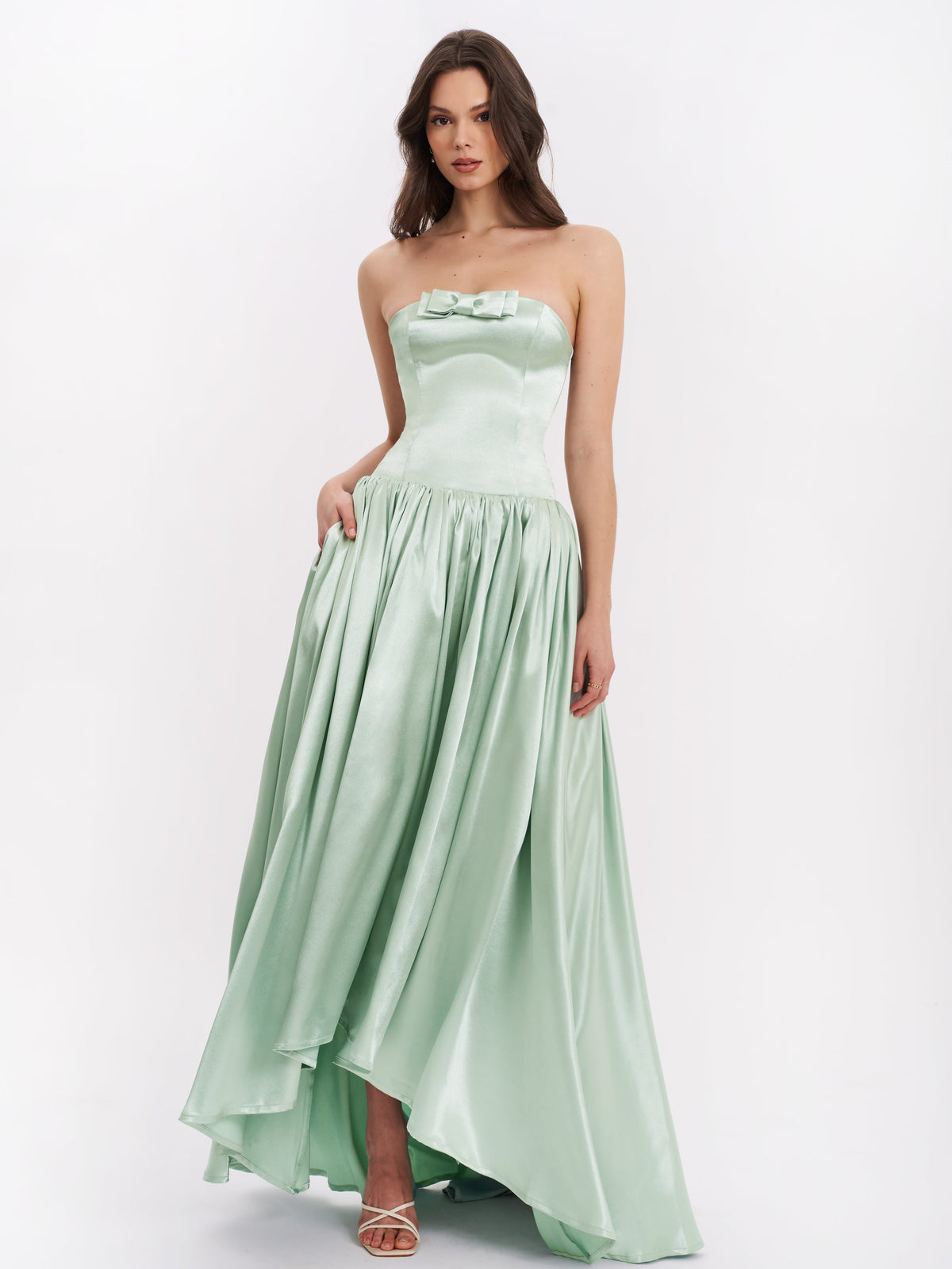 Lael Mint Green Back Button Trailing Gown (Archive Sale)