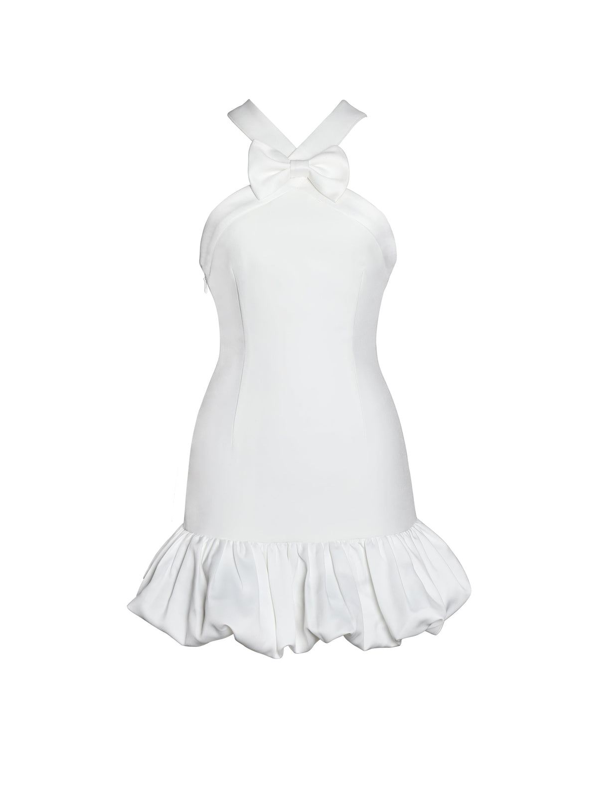 Barbra White Cross Straps Bodycon Mini Dress with Bubble Hem (Archive Sale)