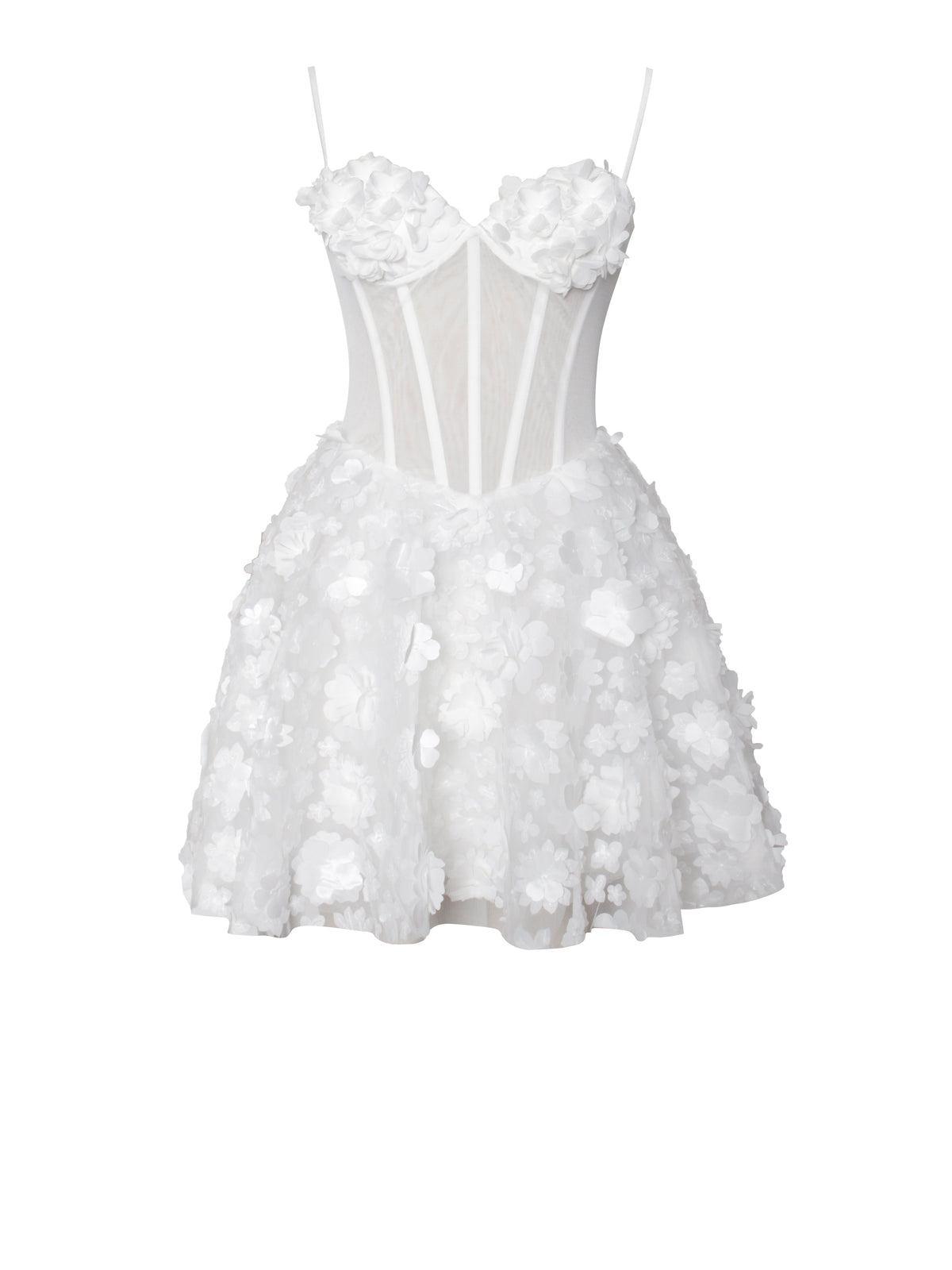 Pamila White Floral Mesh Puffy Mini Dress (Archive Sale)