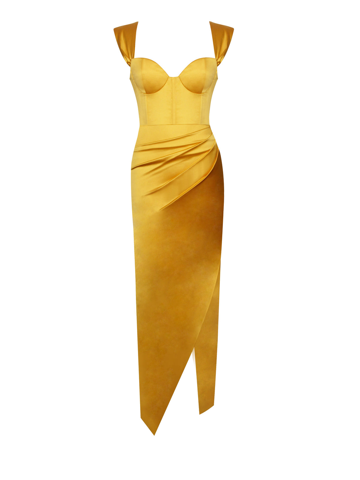 Zarah Yellow High Slit Corset Satin Dress (Archive Sale)