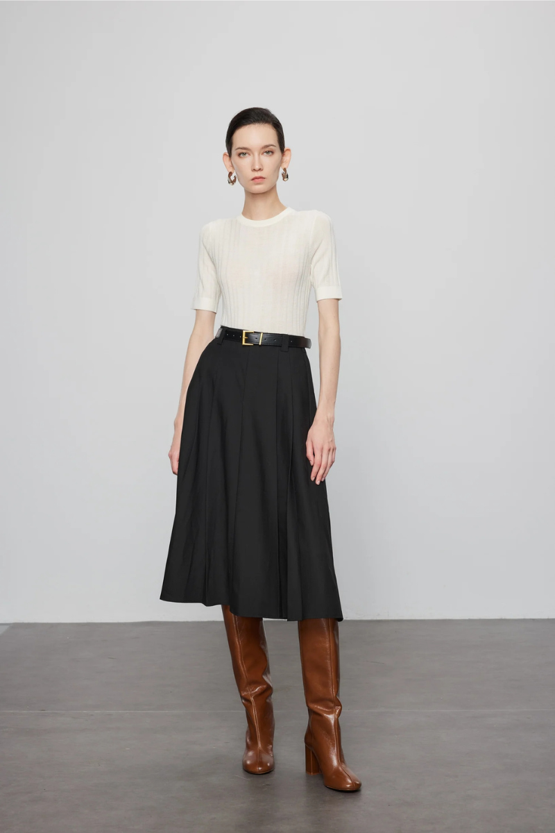 Max Simple Pleated Skirt Black MSSG260600B