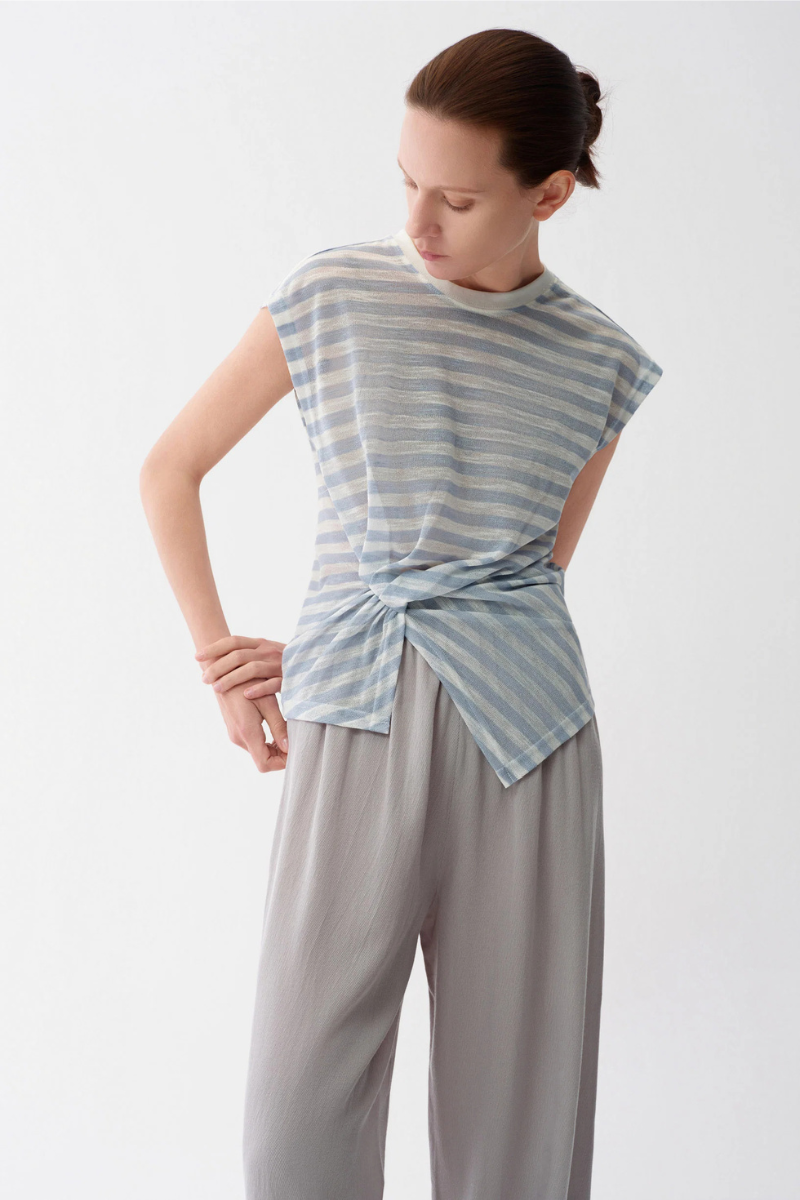 Max Simple Knotted Stripe Tee Light Blue MSYW264300L