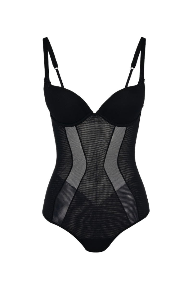 La Perla Bodysuit In Black Stretch Tulle