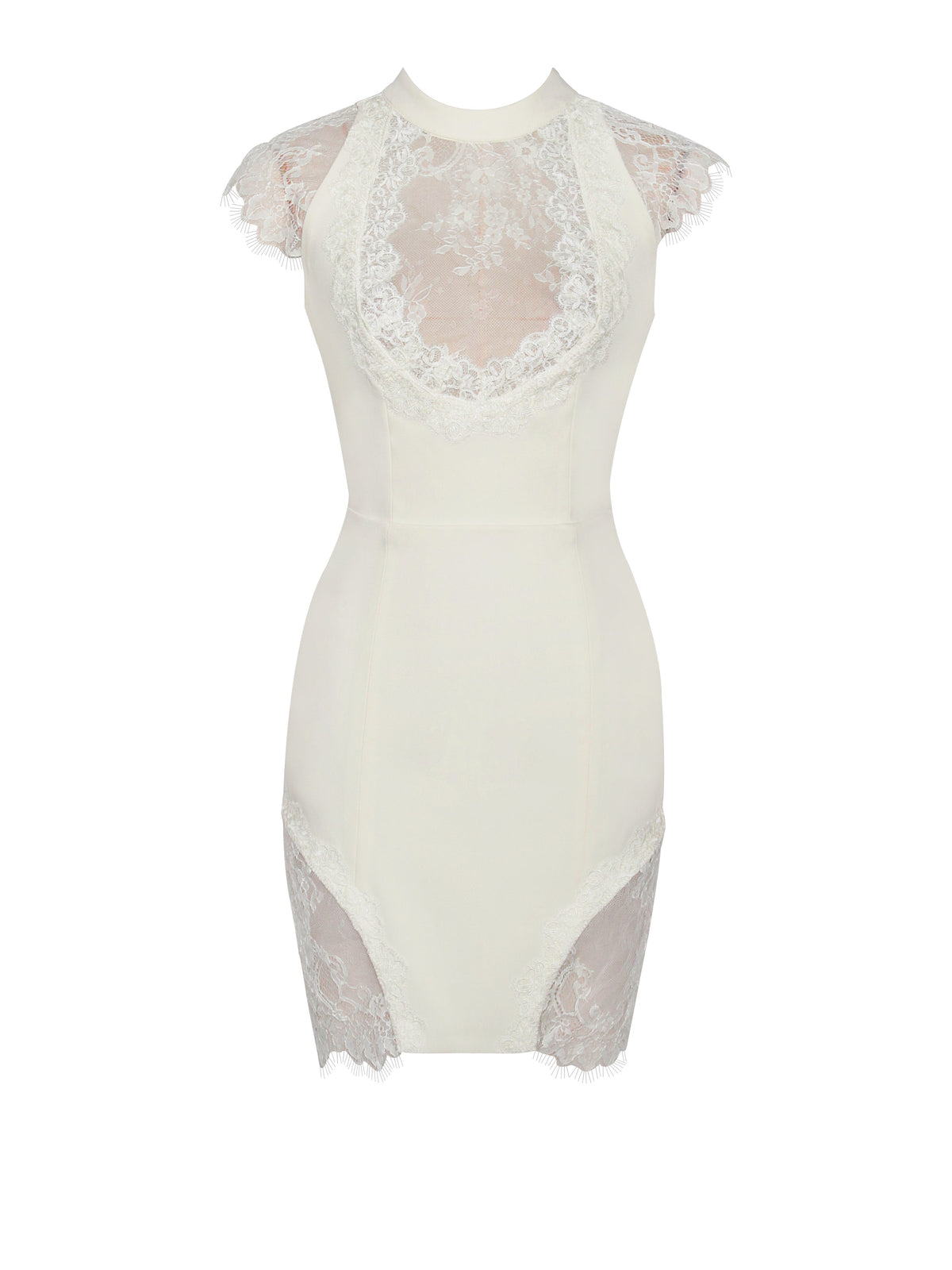 Quinella White Lace Crepe Backless Mini Dress (Archive Sale)