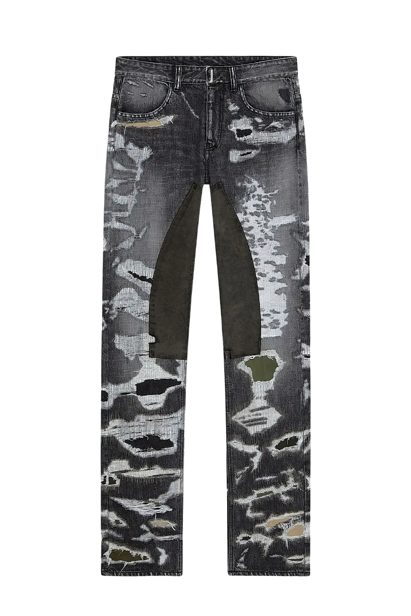 Givenchy Jeans In Destroyed Denim And Moleskin Black BM50VH5Y5Z
