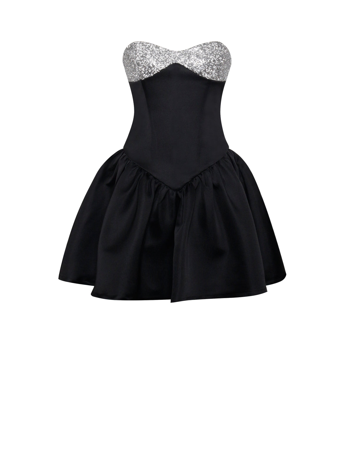 Silvia Black Satin Crystal Bustier A-Line Mini Dress (Archive Sale)