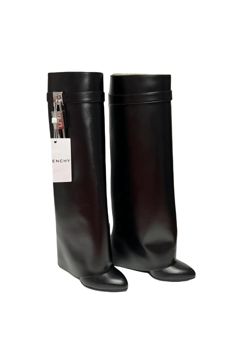 Givenchy Black Leather Shark Lock Wedge Knee - High Boots 90MM