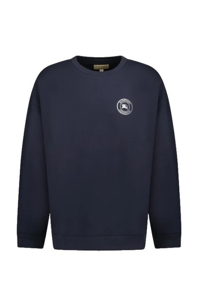 Burberry Men's Navy Fleece Back Cotton Blend Logo Embroidered Sweatshirt