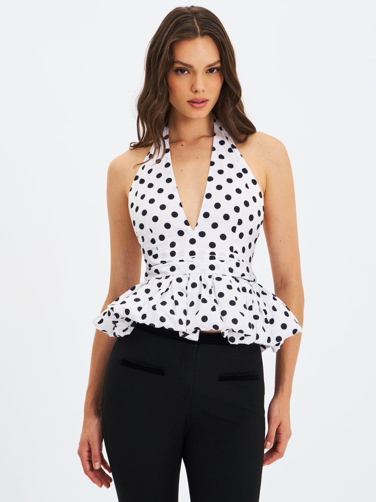 Ilene Polka Dot Cotton Poplin Bubble Hem Halter Top