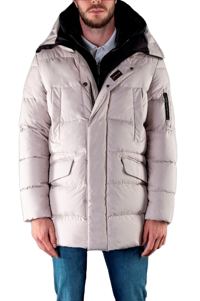 MooRER DAVIDE-STP Hooded Mid-Length Down Parka Pearl