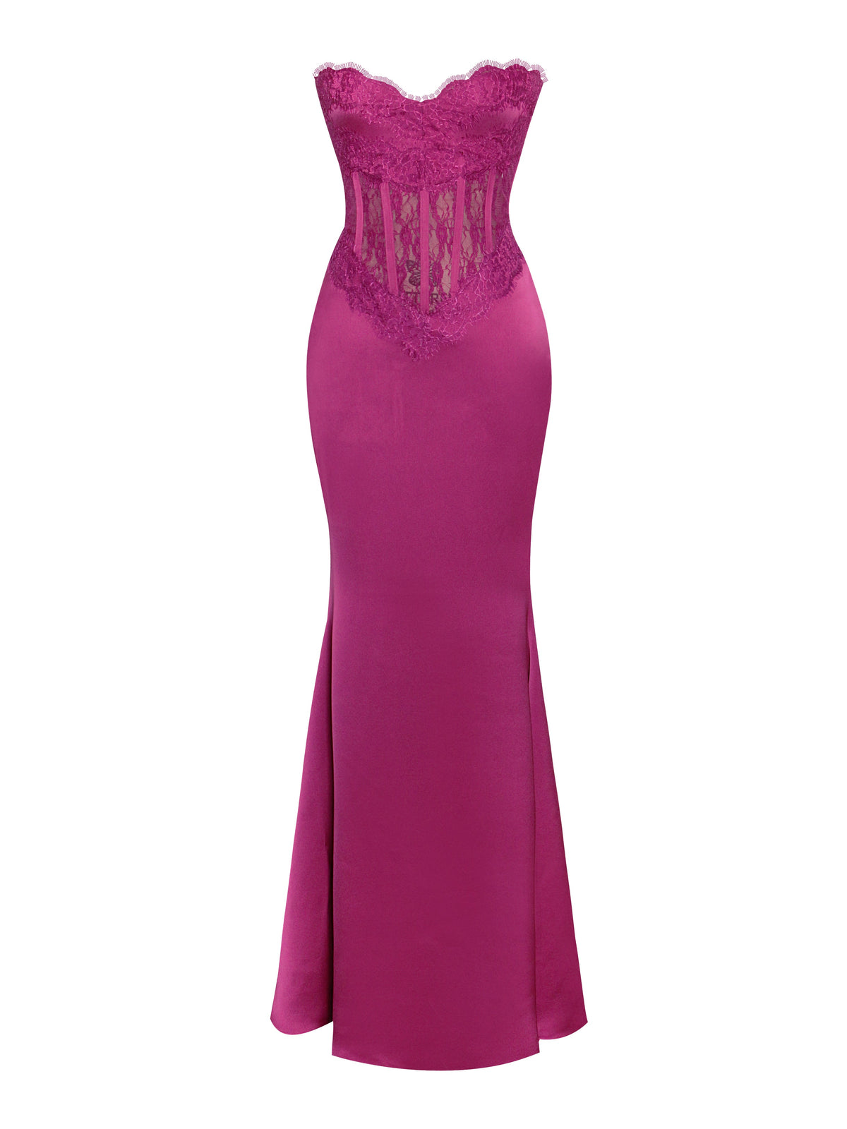 Everleigh Fuchsia Lace Satin Corset Maxi Dress (Archive Sale)