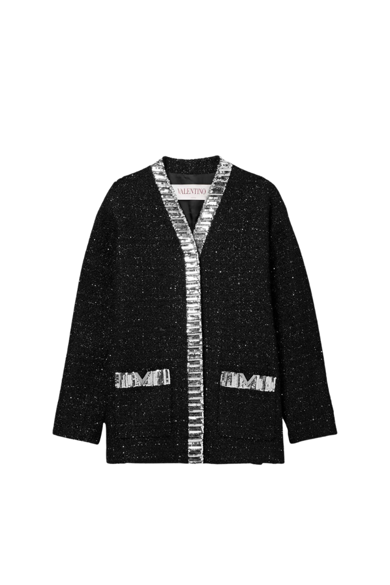 Valentino Garavani Embellished Metallic Tweed Jacket Nero Lurex/Silver 4B3CJ3A78C8_YG5