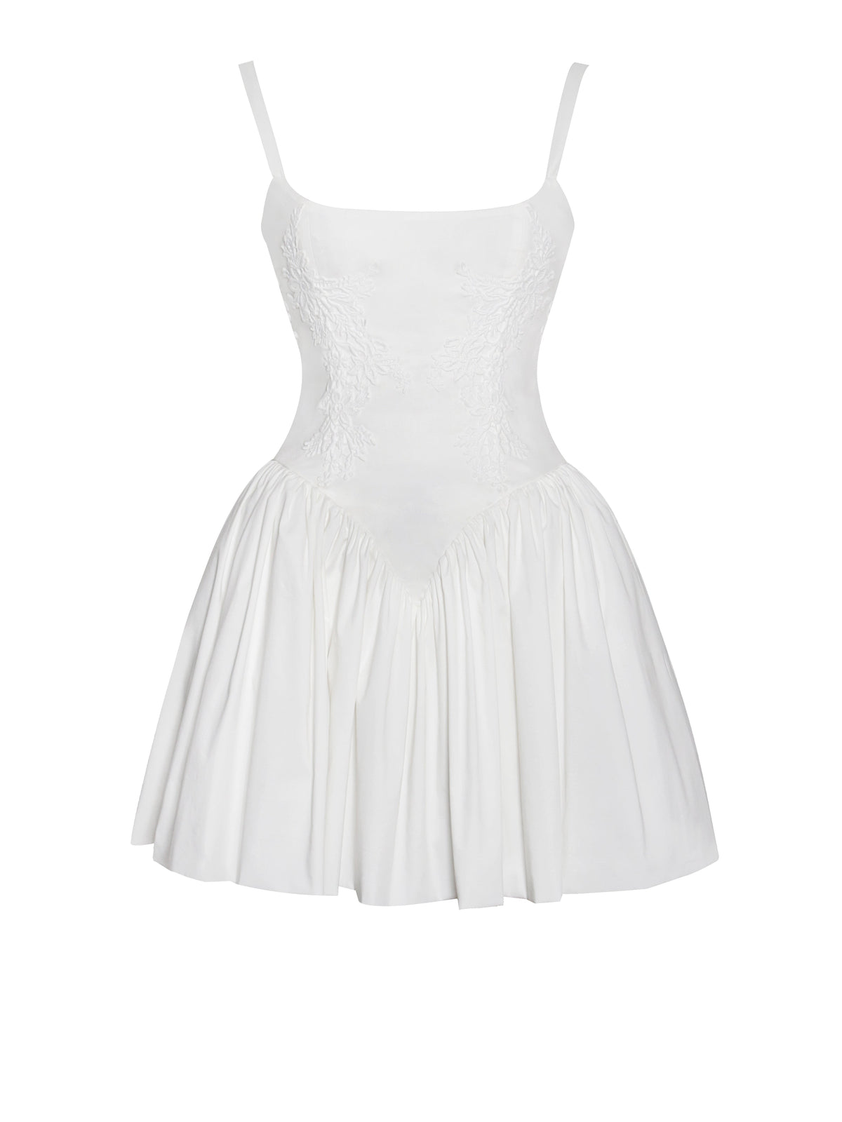 Kadi White Cotton Poplin Drop Waist Corset Mini Dress